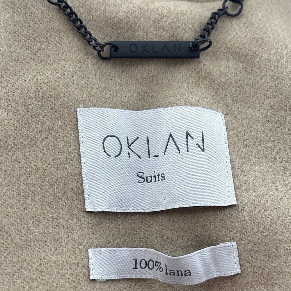 Oklan Suits Tan Open Front Wool Cap Sleeve Duster Vest - Picture 10 of 12